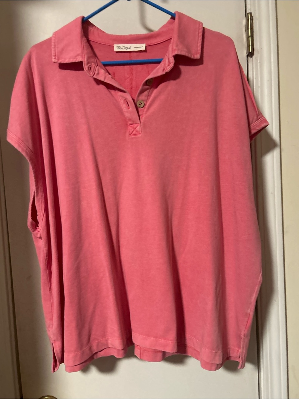 Relaxed Pink Polo Button-Down Top